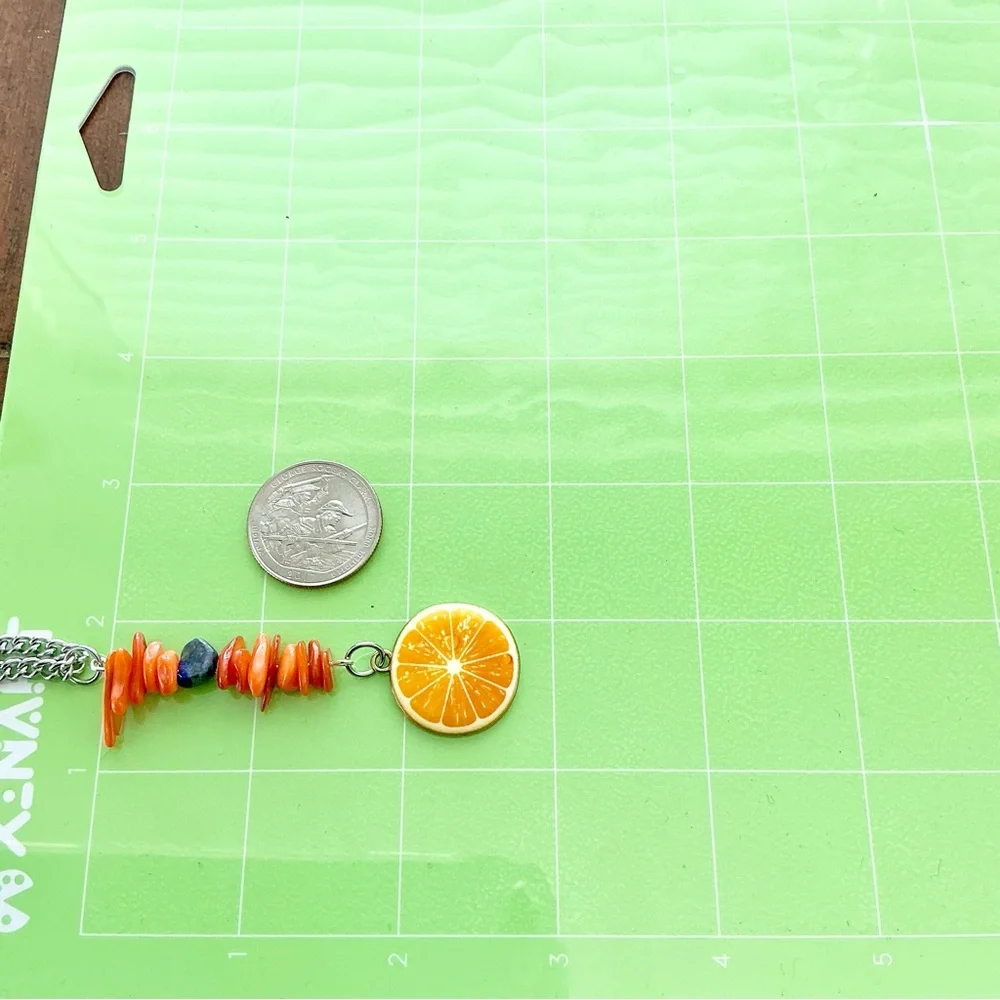 🆕 Enamel Orange Slice and Gemstones Pendant Necklace-Stainless Steel